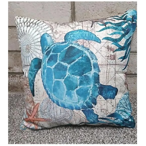 Decorative Throw Pillow Cover Case Turtle Beach Decor Nautical Coastal Cottage - Picture 2 of 11